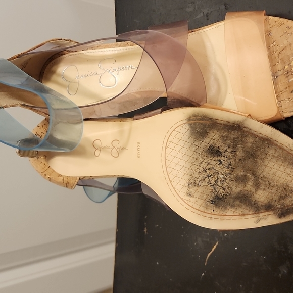 Jessica Simpson Multi Colored Clear Strap Cork Heels - Picture 4 of 5